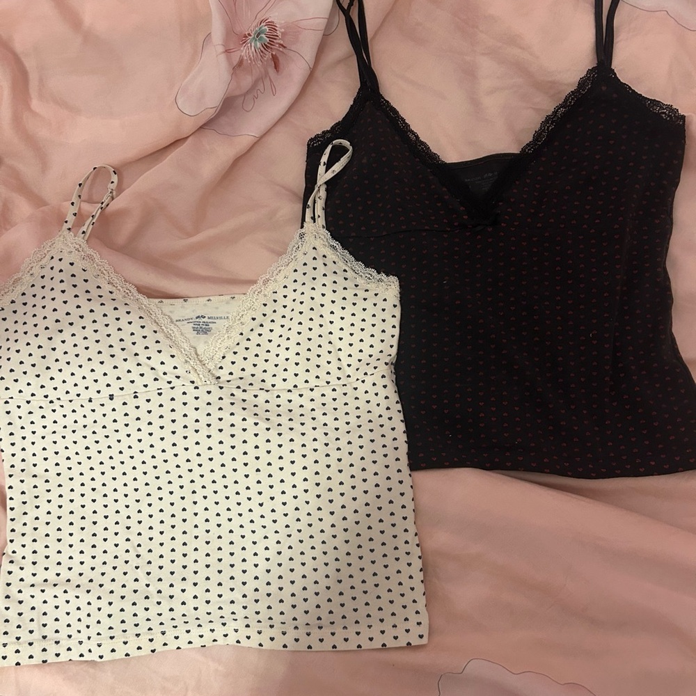Brandy Melville amara heart tank tops - black with red and white with navy